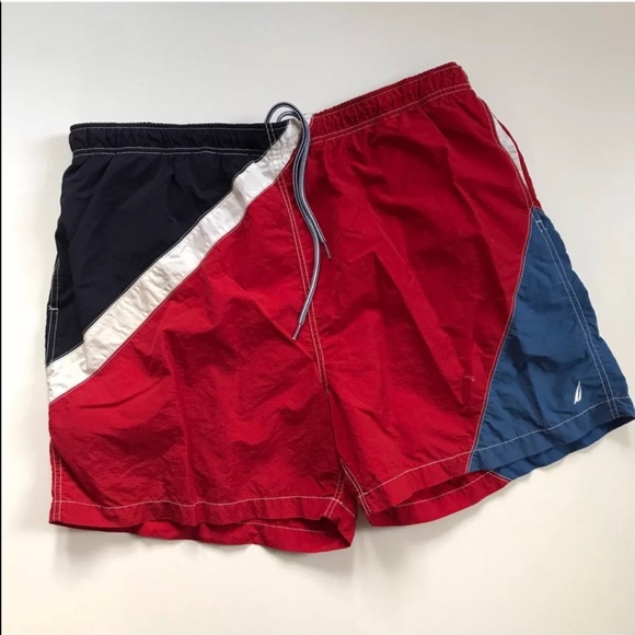 Vintage Other - Vintage Nautica Swim Trunks Red White Blue